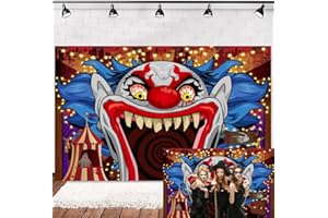 INRUI Halloween Horror Circus Theme Photography Backdrop Scary Carnival Evil Clown Vampire Halloween Party Photo Decoration (1.8x1.2m)