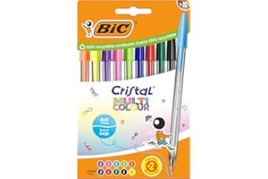BIC Penne a Sfera Cristal Multicolour Punta Larga (1,6 mm) - Inchiostro di Colori Classici, Fluo e Divertenti Assortiti, Confezione da 10