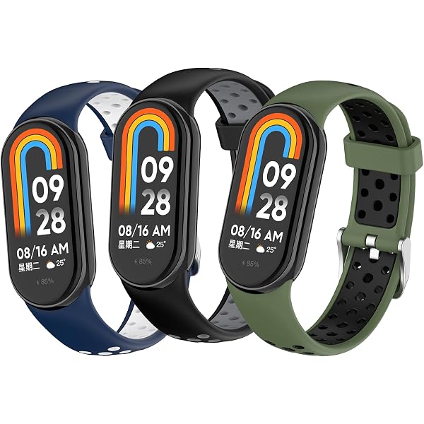 Bracelet De Remplacement Pour Xiaomi Mi Band 8 – Silicone Bicolore Gris/Noir – Respirant Et Ajustable