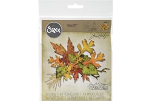 Sizzix Die Set, Fall Foliage by, 14 Pack Thinlits-Juego de Troqueles, follaje otoñal de Tim Holtz, Paquete de 14, Papel de Silicona, Versión Original