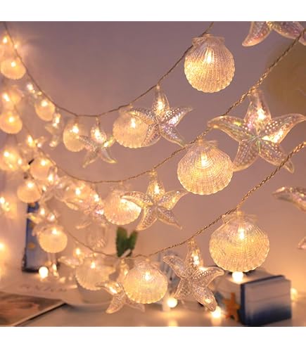 Guirlande Lumineuse Coquillages 2 M, 20 LED | Thème Marin, Piles AA | Décoration Chambre, Balcon, Fête