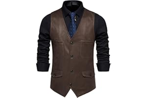 MakingDa Cowboy Waistcoat Men Casual Vintage Suede Western Vest Regular Fit V Neck Leather Waist Coat