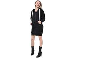 GW CLASSY OUTFIT Women Ladies Long Hoodies Plain Zip Up Ladies Long Sleeves Fleece Longline Hoodie Casual Jacket Hooded Coat with Pockets