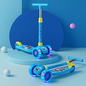 Kidsmate Rider Pro Kick Scooter with Broad PU LED Wheels | 3-Wheel Skating Scooter for Boys & Girls of Ages 2-12 Years | 5-Level Adjustable Height, and Easy Fold Design (Blue)