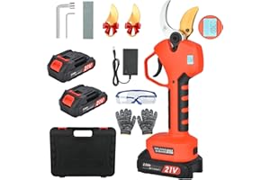 VOTHEN Tijeras de podar eléctricas de 50 mm, tijeras de podar a batería con LCD y 2 21 V/2000 mAh batería, tijeras de podar eléctricas profesionales para jardinería, árboles frutales y vides granja