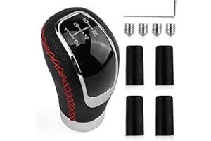 JRILUO Schaltknauf 5 Gang, Premium Leder Schalthebel Auto, Schwarzes Leder Rote Linie Universal Schaltknäufe, Austauschbarer Auto Schaltknüppel mit 4 Adaptern 8mm 10mm 11mm 12mm für Manueller Autos