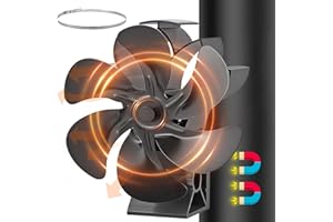 JossaColar Ofenventilator Kaminventilator Magnetisch | 6 Klingen Kaminventilator Ofenrohr Ventilator | Ofenventilator Ohne Strom | Kamin Ventilator inkl. Magnetisches Thermometer
