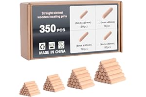 Mynoozi Tacos de Madera, Dowel Pins Wood, Pasadores de Madera Redondos, Tacos de Madera Cónicos Ranurados, Ranurada Espiga de Madera para Ranurado, Manualidades, Bricolaje, Carpintería (6/8/10mm, 350)