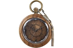 Tiong Vintage Holz Quarz Taschenuhr Handgemachte Bambus Holz Antike Taschenuhren mit Kette Männer Anhänger mit Geschenkbox