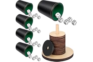 CHCAES Schocken Set Schockbesteck mit Würfelbecher Leder mit 25 Stück Würfel Enthalten Scheiben und Ständer Schockbesteck Holz für Unterhaltungsspiele, Bar, Puzzles, Spielzubehör