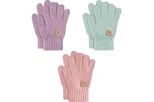 TAGVO 3 Pares de Guantes de Punto Invierno Niño de 3 a 7 Años, Guantes Termicos Guantes Mitones Niño, Guantes de Punto para Niños con Dedos Completos para correr senderismo deporte al aire libre