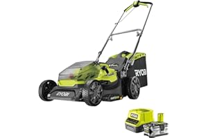 Ryobi Kosiarka 18V RY18LM37A-140, 37 cm Szerokości Koszenia, 6 Pozycyjna Regulacja Wysokości Koszenia, Kosz 45 L, Easyedge, 1x Akumulator 4 Ah, Ładowarka 2.0A