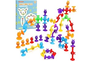 ECHOCUBE Suction Toys, 42 Pcs Silicone Suction Cup Baby Bath Toys for Kids 3+ Years Old, Sensory Sucker Building Toys, Toddler Travel Window Toys for Stress Relief