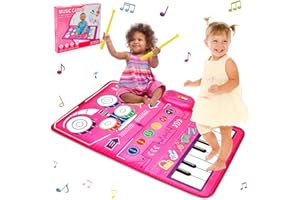 Maggidea 2 in 1 Musical Toys for Toddlers 1-3 Piano Keyboard & Drum Mat, Music Sensory Play Mat Baby Toys for 1 Year Old Developmental Toddler Girl Toys (Pink)