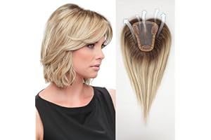 HAIRCUBE Honey Brown Hair Toppers Remy Human Hair pezzi di capelli per le donne con sottile copertura di perdita dei capelli grigi, 3.5in * 4in Hand-Tied Hair Toppers con Swiss Lace Base 12in