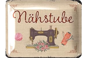 ‎LANOLU LANOLU Retro Blechschild Nähen Deko Geschenk für Näherin - NÄHSTUBE Schild - Farmhouse Deko für Nähzimmer - Geschenke für Nähbegeisterte - vintage Metallschild 15x20cm