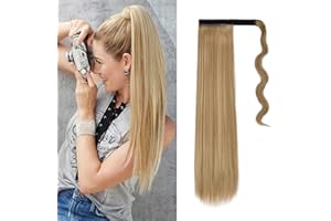 Cybelleza Przedłużenie włosów z klipsami, koński ogon, przedłużenie włosów jak prawdziwe włosy, warkocz, gładkie włosy, długie zwinięte, odporne na wysokie temperatury (piaskowy blond i wybielany blond)