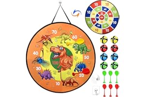 Jeux de Fléchettes pour Enfants, 66cm Jeu de Flechette sûr Double Face, Cible Flechette Jouets de Sport avec Balles Collantes, Jouet Intérieurs et Extérieurs Enfant Cadeau Fille Garçon