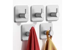 Auxmir Handtuchhalter Ohne Bohren 5 Stück, Handtuchhaken Bad Edelstahl Klebehaken Selbstklebend Hochwertige Haken Multifunktionale Wandhaken für Badezimmer Küche, Silber