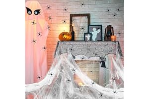 Fyvadio Ragnatela Halloween Decorazione, Halloween Ragnatela, Halloween Spider Web Ragnatele estensibili Decorazioni in fettuccia con 30 Pezzi di Ragno, Halloween Ragnatela per Addobbi Halloween Casa