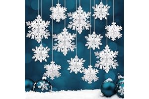 ‎BECELLEN Becellen 12 Stücke Weihnachten 3D Schneeflocken Deko, Weiß Christbaumschmuck Papier Weihnachtsbaum Schneeflocke Weihnachtsschmuck für Weihnachtsfeier Dekoration