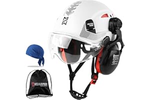 HEARMOR Casque de Protection avec Protection auditive et visière, certifié en 397, Casque de Travail ventilé, Suspension à 6 Points, idéal pour l'industrie et la Construction, Blanc
