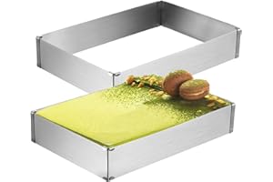 Tebery Lot de 2 Cadre pâtisserie, Moule à Gâteau Rectangulaire en Acier Inoxydable, Extensible Moule Carré, Réglable Moule Gateau Carré pour Petits et Grands gâteaux et tartes et Pizzas