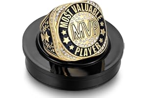 Highergo 1 PC Champion MVP Rings with Display Stand and Neck Chain Size 11 Baseball Soccer Basketball Volleyball Football Trophy Rings for Winner Tournament Award Gift