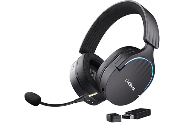 Trust Gaming GXT 491 Fayzo Casque Gaming sans Fil Bluetooth + 2.4 GHz, Son Surround 7.1, Batterie 22 Heures, Pilotes 50mm, Microphone Antibruit, Casque Gamer RGB Over-Ear PC PS5 PS4 Switch - Noir