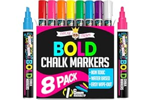 CHALKY CROWN Liquid Chalk Pens - Dry Erase Marker Pens - Chalk Pens for Chalkboards, Signs, Windows, Blackboard, Glass Reversible Tip (8 Pack) (Multicolored, 6mm)