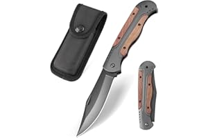 DRACHENADER Navaja de dos manos A-11, legal en Alemania conforme al §42a, navaja plegable de acero 420C con clip y funda de nailon, mango de madera y aluminio