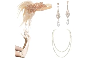 BABEYOND Accessori Anni '20 Donna Set di Accessori 1920s Grande Gatsby Costume Set con Fascia Anni '20, Guanti da Flapper, Porta Sigarette, Collana e Orecchini