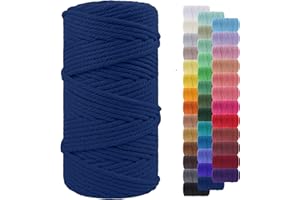LEREATI Corde Macramé 5mm x 100m, Fil Macramé Corde Coton Naturelle, Grosse Ficelle Cordelette 5mm Cordon Macramé pour Macrame Mural, Porte Plante, Bricolage, Décoration Boho (Bleu Foncé)