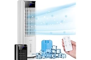 Klarstein Rafraichisseur d'Air 4 en 1, Climatiseur Portable, Humidificateur, Ventilateur, Sans Évacuation, Silencieux, Pack Glacon, Réservoir 3.5L, 60W, Puissant Débit d'Air 486m³/h