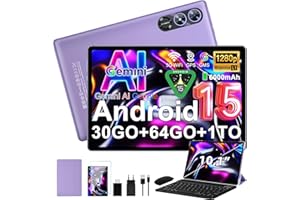 FEZAWIO Android 15 Tablette 10 Pouces avec Gemini AI, Octa-Core Tablettes PC, 30 GO RAM+ 64 GO ROM (1TO TF), 3.5mm Audio/ WiFi 6 & BT 5.0 / 6000mAh /GPS/Widevine L1,Tablettes avec Clavier+Souris et Cas-violet