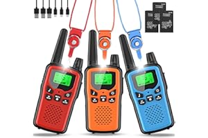 Walkie Talkie 3er Set Kinder Aufladbar, Rabigala Funkgeräte mit 5km großer Reichweite für Erwachsene, Li-ion Akku, VOX Freisprecheinrichtung, Taschenlampe LED, LCD