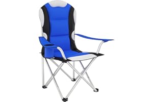 TecTake® Silla de Camping Plegable, Confort Acolchado, Soporte para Bebidas, Bolsa de Transporte, Silla Playa, Sillas Plegables, Sillas Exterior Terraza, Silla Relax - Azul