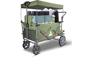 ‎TOPWELL TOPWELL Faltbarer Bollerwagen mit 2 Sitze und Sicherheitsgurt,Festival Wagen mit Dach,Handwagen mit Bremsen, 180L Kapazität, Vorderrädern 360°, Tragfähigkeit 120kg (Grün)