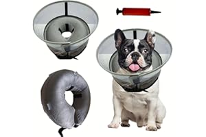 JEHANOIRY Dog Cone Collar with Detachable Anti-Licking Shield, Soft Inflatable Dog Cone After Surgery, Adjustable Protective Pet Collar for Small Medium Large Dogs (Grey, M)