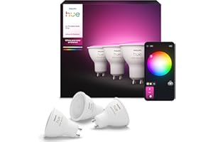 Philips Hue Faretto Smart GU10, Luce Bianca e Colorata (3 pezzi), 400lm, Compatibile con Bluetooth, Controllo vocale con Alexa, Apple Home e Google Assistant