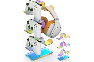 NiHome 3-Tier Iridescent Acrylic Game Controller Holder for Up to 6 Controllers, Compatible with PS4, PS5, Xbox One, Xbox Series X/S, Nintendo Switch, Sturdy Design for Headsets, Remotes, Accessories