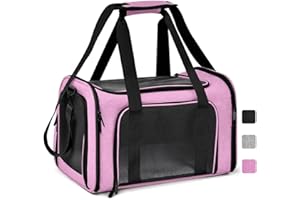 Lohofrnny Transporttasche Katze, Transportbox für Katze Hund, Katzentransporttasche, Faltbare Haustier Tragetaschen mit Schultergurt, Transportbox für Haustiere Mittel Kleine Katze(Rosa, 50x34x34cm)