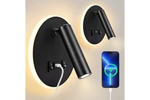 UENNM Lampada da parete a LED, lampada da lettura sul comodino con interruttore, porta di ricarica USB, applique da parete per interni, applique da parete con rotazione a 360°, lampada da comodino 12W