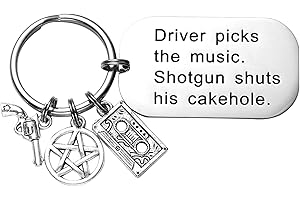 LParkin Supernatural Gifts Porte-clés conducteur Picks The Music Shotgun Shuts His Cakehole Cadeau d'anniversaire pour homme et femme, blanc, Medium, Acier inoxydable Métal, Sans_pierre