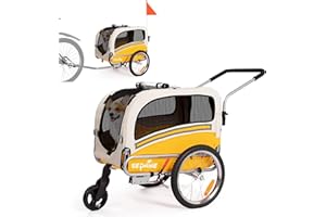 SEPNINE® 2-in-1 Dog Trailer for Bicycle, Bicycle Trailer Dogs, with Brakes, Transparent Plastic Windows Protect Against Rain, Carry Small and Medium Pets Under 30 kg (Yellow)
