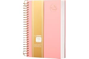 CAGIE Hardcover Notizbuch A5 Liniert mit Spiralbindung 300 Blatt (150 Seiten) Groß Spirale Notizblock Bullet Journal Block Schulbedarf für Arbeit Office Meeting Schule College Essentials, Rosa
