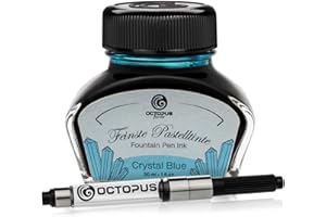 Octopus Fluids Crystal Blue - Tinta de pluma estilográfica en colores pastel, Convertidor incluido, Tinta de escritura en tinta, Azul 30 ml