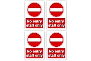 INKATI No Entry Staff Only Signs (4-Pack) Self Adhesive Vinyl / 7x10cm Each (Pack of 4) / Portrait Orientation Removable & Wipeable/Indoor or Outdoor Stickers/Gloss Finish/No Access Signs