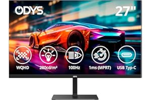 ‎ODYS ODYS i27-Q-100-27 Zoll (69 cm) Office & Gaming Monitor (WQHD, 2.560x1.440 Pixel, 100 Hz, 1ms Reaktionszeit (MPRT), IPS Panel, FreeSync, HDMI, Display Port, USB-C (PC-Modus), Kopfhöreranschluss)
