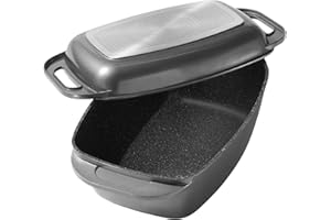 STONELINE Cocotte Rectangulaire XXL 43x26 cm, avec Couvercle, en Fonte d'Aluminium, utilisable comme Plat à Four, Revêtement Antiadhésif avec de vraies particules de pierre, Gris